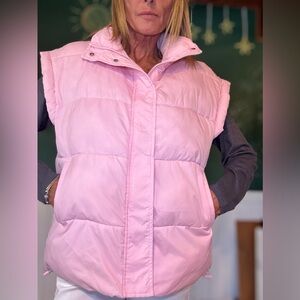 Women's Oversized Pink Puffer Vest